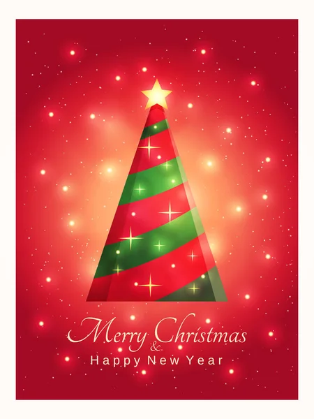 Grußkarte mit einem schönen Weihnachtsbaum und einem Gruß frohe Weihnachten und ein gutes neues Jahr Text auf glänzend rotem Hintergrund. Vektorillustration. Retro-Stil Stockillustration