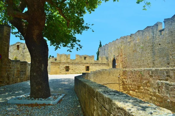 ancient stone walls and streets of Rhodes fortress