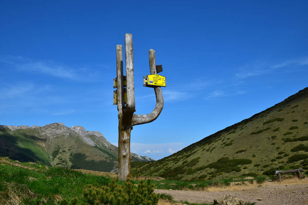 A signpost in the Belianske Tatry, Slovakia.