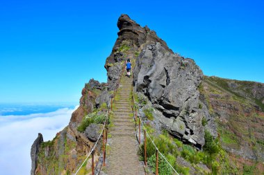 Some mountain hikers going back the long way from Pico Ruivo to Pico do Arieiro. Madeira, Portugal. clipart