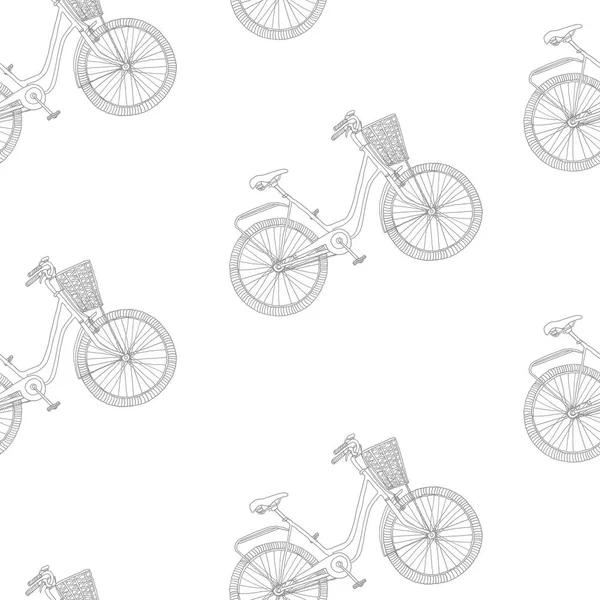 Patrón Dibujado Mano Bicicleta Bicicleta Vintage Con Cesta Sobre Fondo — Vector de stock