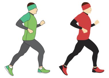 Beyaz izole arka plan üzerinde çalışan genç adam. Düz vektör çizimi. Sağlıklı aktivite.