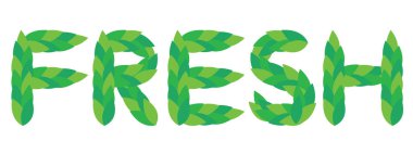 Yeşil yapraklardan taze haber. Beyaz arka planda izole edilmiş harflerin modern dairesi. Ekolojik yazı tipi.