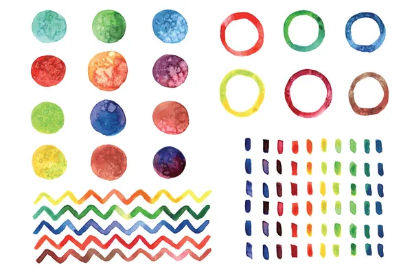 Cercles Aquarelle Colorés Zigzag Bâtons Illustration Dessinée Main Isolée Sur — Image vectorielle