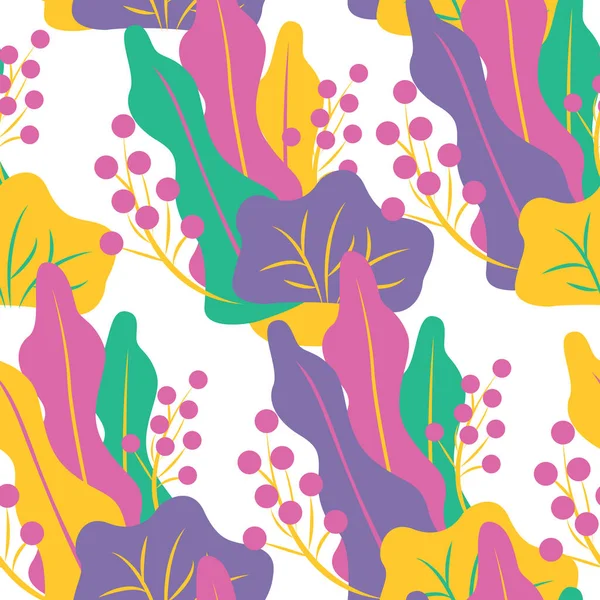 Tekstil, kağıt, web sitesi için yapraklar ve böğürtlenlerle kusursuz desen. Modern düz parlak vektör çizimi. Sonbahar soyut arkaplanı