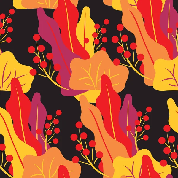 Tekstil Kağıt Web Sitesi Için Yapraklar Böğürtlenlerle Kusursuz Desen Modern — Stok Vektör