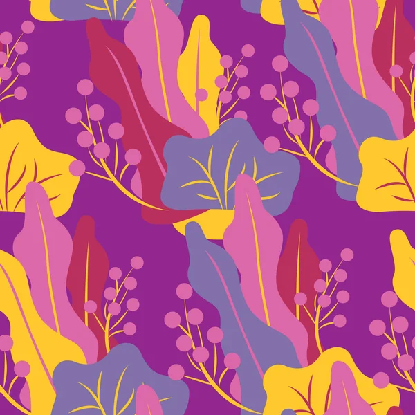 Tekstil, kağıt, web sitesi için yapraklar ve böğürtlenlerle kusursuz desen. Modern düz parlak vektör çizimi. Sonbahar soyut arkaplanı