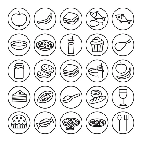 Ikone Des Essens Sammlung Von Lebensmittelsymbolen Lineare Vektordarstellung Isoliert Auf — Stockvektor
