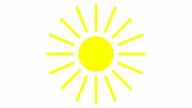 Güneş parlıyor. Animasyon sarı güneş beyaz arkaplanda izole.