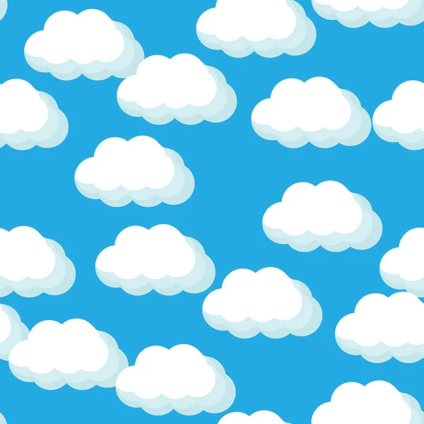 ファブリック 装飾紙 ウェブのための白い雲とシームレスなパターン 青い空の背景のフラットベクトルイラスト — ストックベクタ