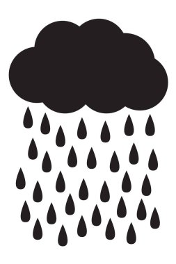 Yağmurlu bulut. Siyah vektör çizimi beyaz arkaplanda izole edildi.