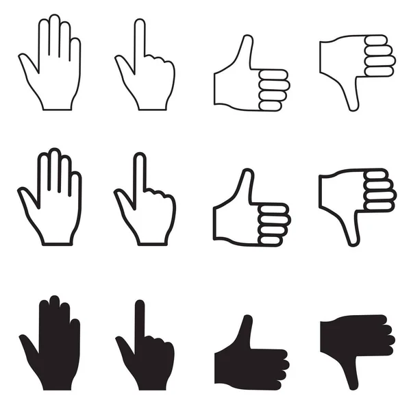 Set Hand Icons Vector Linear Illustration Isolated White Background — Stock Vector