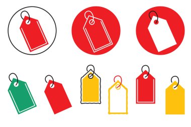 Fiyat etiketinin simgelerini ayarla. Beyaz arkaplanda izole edilmiş vektör doğrusal illüstrasyon.