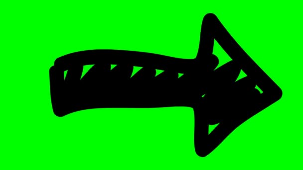 黑色箭头的动画符号 手绘箭头指向右边 在绿色背景上孤立的向量图 — 图库视频影像