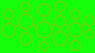 Animated line orange icon of molecule. Linear medical symbol is drawn. Concept of diagram, chart, infographic, research, structure, connection, chemistry, biology. Looped video. Vector illustration isolated on green background.