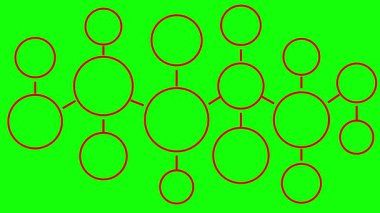 Animated line red icon of molecule. Linear medical symbol is drawn. Concept of diagram, chart, infographic, research, structure, connection, chemistry, biology. Looped video. Vector illustration isolated on green background.