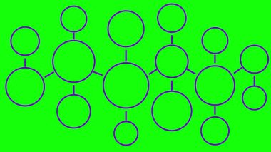 Animated line violet icon of molecule. Linear medical symbol is drawn. Concept of diagram, chart, infographic, diagram, chart, infographics, research, structure, connection,  biology. Looped video. Vector illustration isolated on green background.