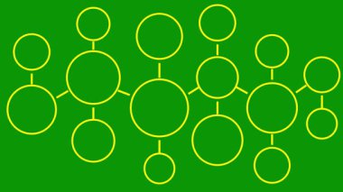 Animated line yellow icon of molecule. Linear medical symbol is drawn. Concept of diagram, chart, infographic, research, structure, connection, chemistry, biology. Looped video. Vector illustration isolated on green background.