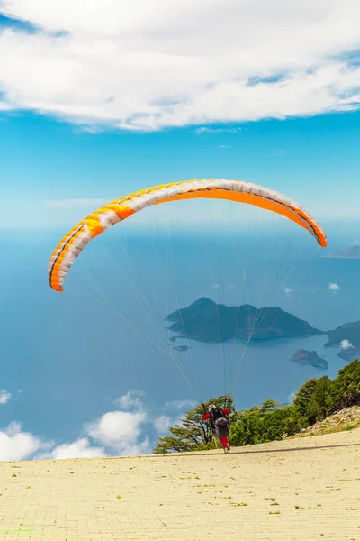 Oludeniz Paragliding Fethiye Tandem Paragliding Inexperienced Person Flies Control Pilot — Stock Photo, Image