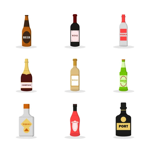 Conjunto plano de alcoólatra fundo branco. Bebida alcoólica. Vetor — Vetor de Stock