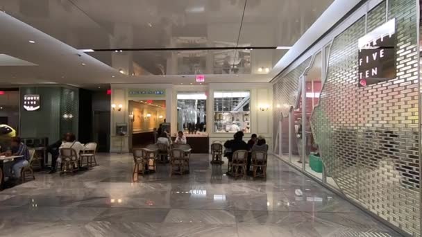 纽约哈德逊庭院的商店和餐馆 是价值 250 亿美元的建筑群的一部分 由商业和住宅摩天大楼 表演艺术剧院 独特的攀岩雕塑组成 所有建筑都位于曼哈顿西侧 — 图库视频影像