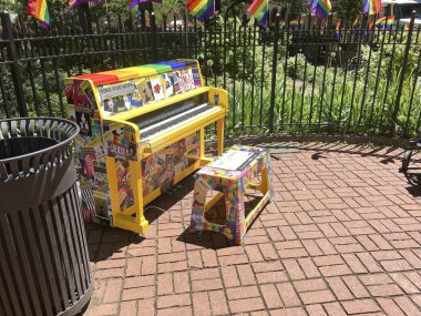 The Stonewall National Monument is a small public park dedicated at the location of the 1969 riots in New York City that was the beginning of the LGBTQ rights movement. clipart