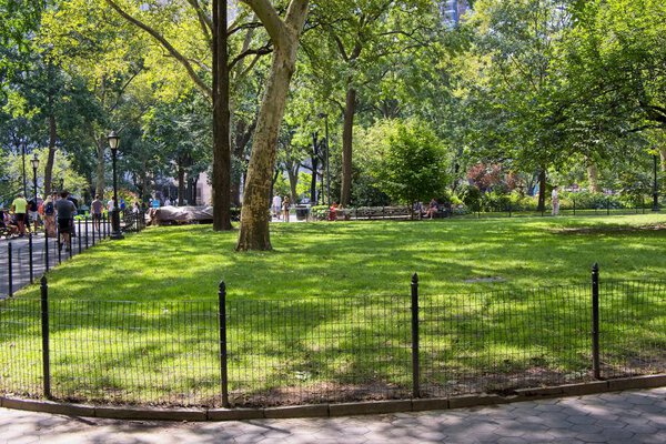 Madison Square Park in New York City is a public park located at 23rd Street and Broadway, beautifully maintained by an active neighborhood support group and a popular relaxation area with restaurants nearby.