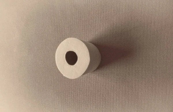 Eine Rolle Toilettenpapier Ruht Auf Einer Hellbeigen Decke Mit Einem — Stockfoto