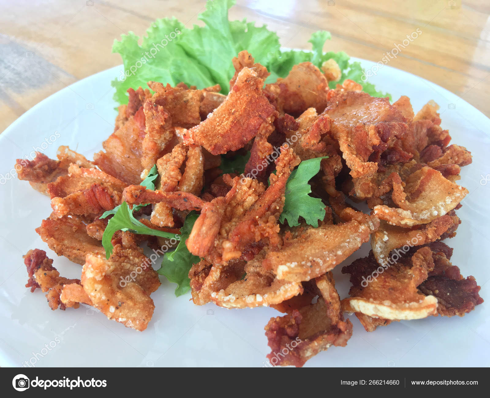 Deep Fried Pork Belly Fish Sauce Thai Food Restaurant — Stock Photo