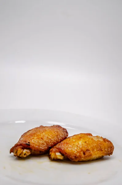 Close Fried Chicken Wings White Plate — стоковое фото