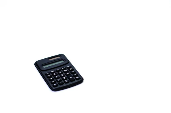 Calculadora Negra Colocada Aislada Sobre Fondo Blanco Espacio Copia —  Fotos de Stock