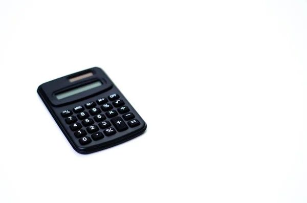 Zwarte Calculator Geplaatst Geïsoleerd Een Witte Achtergrond Ruimte Kopiëren — Stockfoto