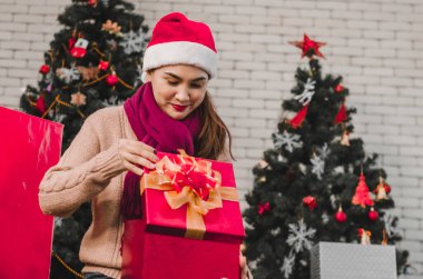 Kışın mutlu Noeller. Kadınlar Noel 'i sıcaklıkla kutluyor. Ne mutlu..