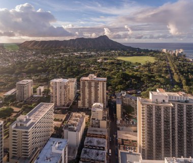 Waikiki, Oahu Hawaii Diamond Head havadan görünümü