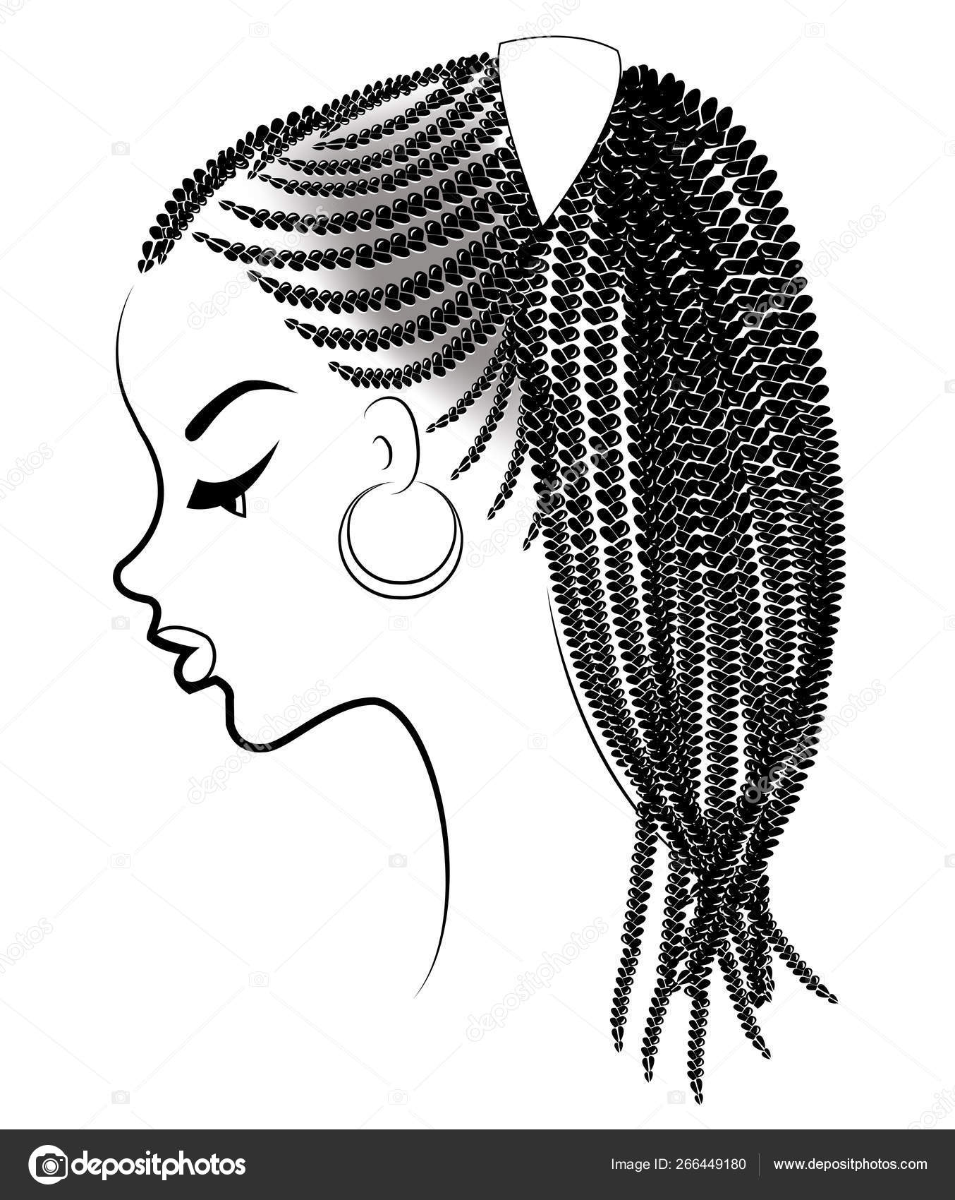 Noir Fille Afro-américaine Femme Belle Dame Tête Visage Vecteur