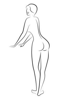 Tatlı bir hanımefendinin silueti. Kızın çok güzel bir figürü var. Vektör çizimi.