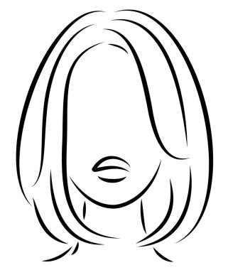 Tatlı bir bayanın kafasının silueti. Bir kız orta ve uzun saçlı bir kadının bir saç modeli gösterir. Logo, reklam için uygundur. Vektör çizimi.