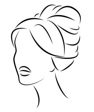 Tatlı bir bayan ın kafasının silueti. Kız orta ve uzun saç bir kadın saç modeli gösterir. Logo, reklam için uygundur. Vektör çizimi.