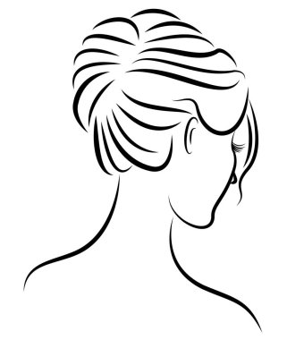 Tatlı bir bayan ın kafasının silueti. Kız orta ve uzun saç bir kadın saç modeli gösterir. Logo, reklam için uygundur. Vektör çizimi.
