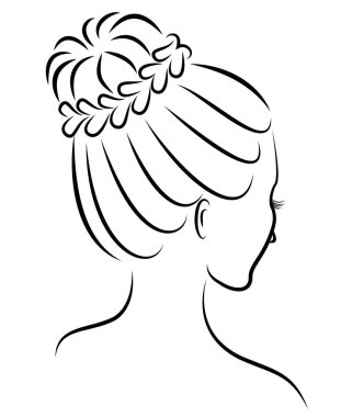 Tatlı bir bayan ın kafasının silueti. Kız orta ve uzun saç bir kadın saç modeli gösterir. Logo, reklam için uygundur. Vektör çizimi.