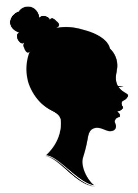 Tatlı bir bayan ın kafasının silueti. Kız orta ve uzun saç bir kadın saç modeli gösterir. Logo, reklam için uygundur. Vektör çizimi.
