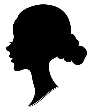 Tatlı bir bayan ın kafasının silueti. Kız orta ve uzun saç bir kadın saç modeli gösterir. Logo, reklam için uygundur. Vektör çizimi.