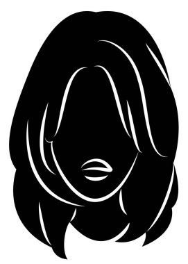 Tatlı bir bayanın kafasının silueti. Bir kız orta ve uzun saçlı bir kadının bir saç modeli gösterir. Logo, reklam için uygundur. Vektör çizimi.