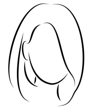 Tatlı bir bayanın kafasının silueti. Bir kız orta ve uzun saçlı bir kadının bir saç modeli gösterir. Logo, reklam için uygundur. Vektör çizimi.