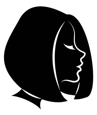 Tatlı bir bayanın kafasının silueti. Bir kız orta ve uzun saçlı bir kadının bir saç modeli gösterir. Logo, reklam için uygundur. Vektör çizimi.