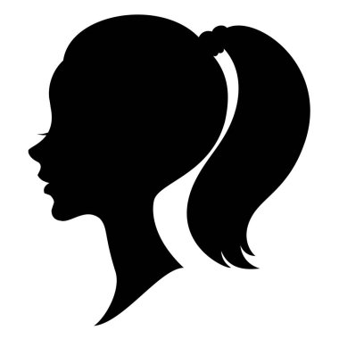 Tatlı bir bayan ın kafasının silueti. Bir kız uzun ve orta saç bir kadın kuyruk-saç modeli gösterir. Logo, reklam için uygundur. Vektör çizimi.