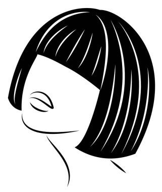 Tatlı bir bayanın kafasının silueti. Kız uzun ve orta saç lar üzerinde saç modelini gösterir. Kadın güzel ve şık. Vektör çizimi.