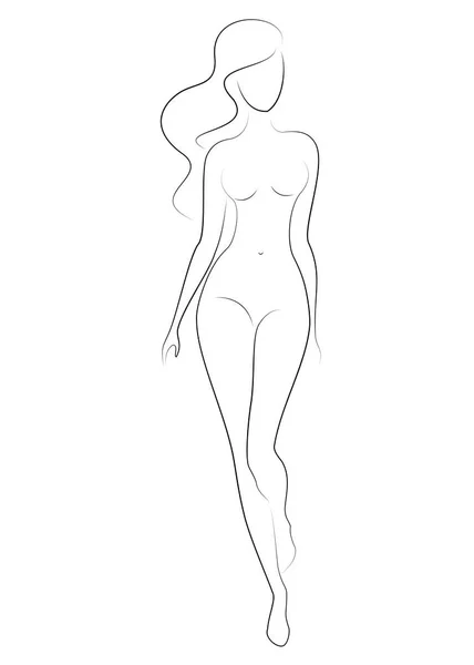 Tatlı, zarif bir bayanın silueti. Kızın çok güzel ince bir figürü var. Bir kadın ayakta duruyor. Vektör çizimi.