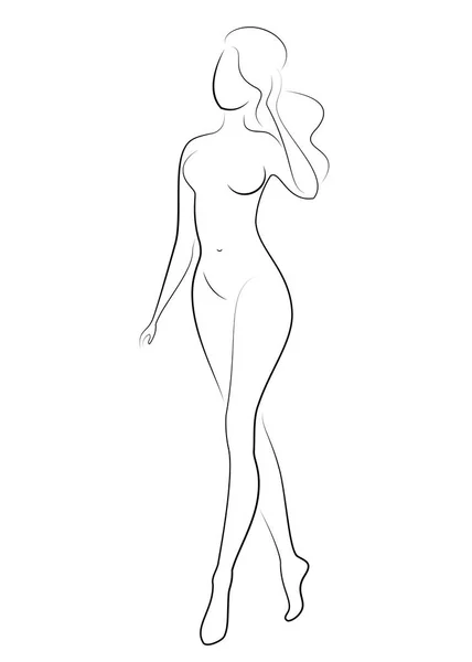 La silhouette di una dolce signora graziosa. La ragazza ha una bella figura snella. C'è una donna in piedi. Illustrazione vettoriale . — Vettoriale Stock
