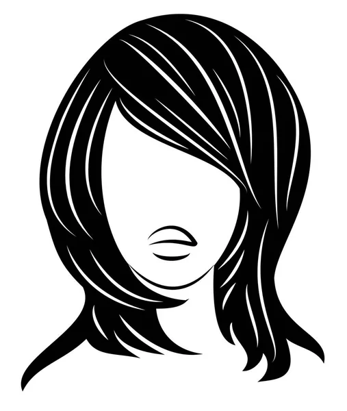 Silhouette of a head of a sweet lady. A girl shows a hairstyle of a woman on medium and long hair. Suitable for logo, advertising. Vector illustration — Stock Vector